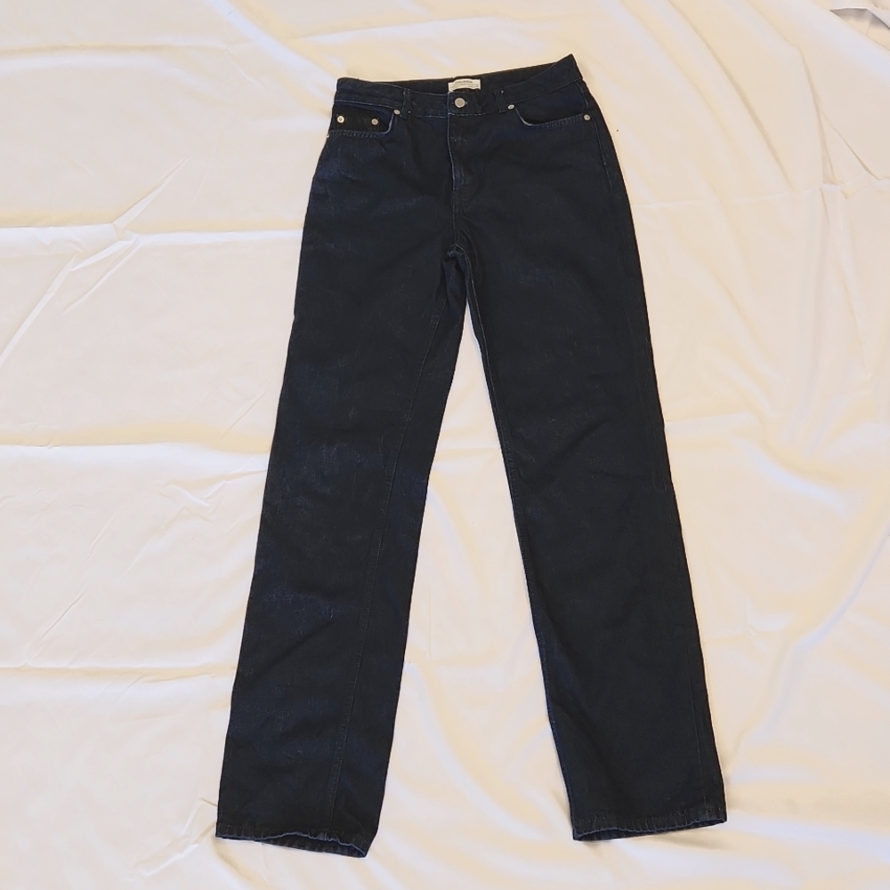 Zara Premium denim straight leg jeans dark navy blue
